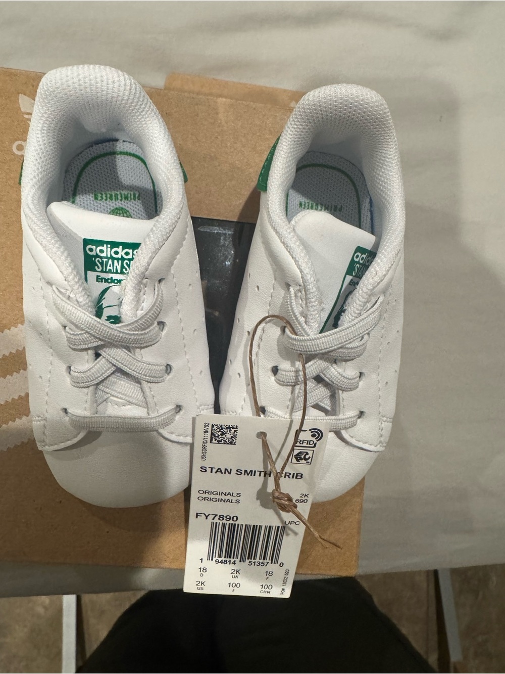 adidas Kids White Leather Sneakers with Green Accents